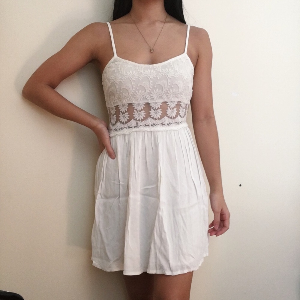 Topshop White Mesh Panel Embroidered Sundress